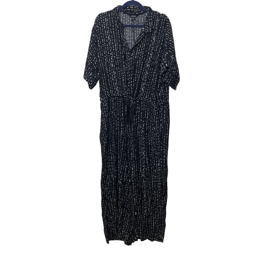 Monki Black and White Abstract Print Jumpsuit with Drawstring Waist